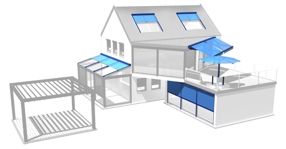 Haus mit textilem Sonnenschutz